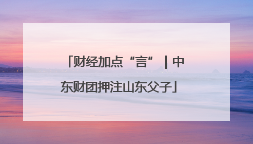 财经加点“言”｜中东财团押注山东父子